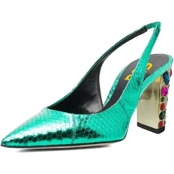 imageFSJ Women Dressy Studded Crystal Heel Pumps Pointed Toe Chunky High Heel Slingback Slip On Prom Party Dress Shoes Size 415 USTurquoise