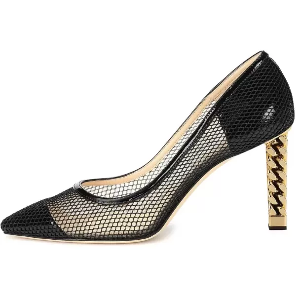 imageFSJ Women Golden Block High Heel Clear Pump Pointed Toe Slip On Fashion Dress Party Evening Ladies ShoesBlack