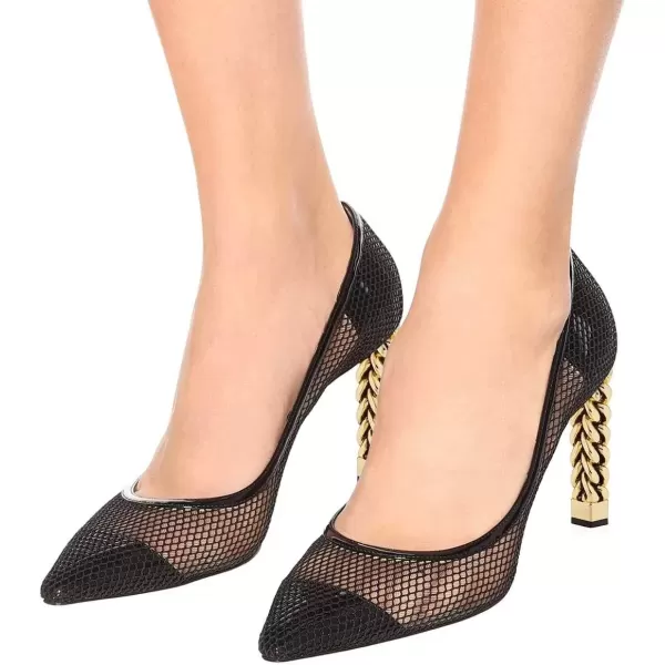 imageFSJ Women Golden Block High Heel Clear Pump Pointed Toe Slip On Fashion Dress Party Evening Ladies ShoesBlack