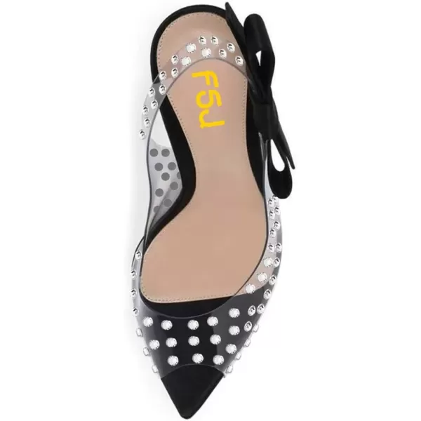 imageFSJ Women Golden Block High Heel Clear Pump Pointed Toe Slip On Fashion Dress Party Evening Ladies ShoesBlack Bows