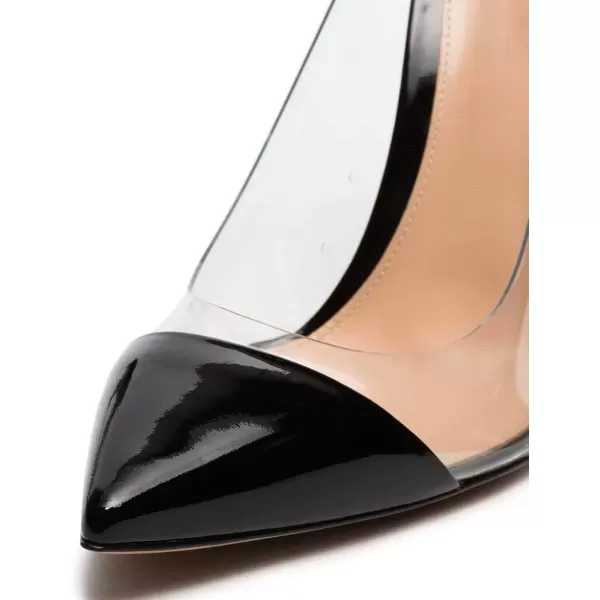 imageFSJ Women Golden Block High Heel Clear Pump Pointed Toe Slip On Fashion Dress Party Evening Ladies ShoesBlack Matte