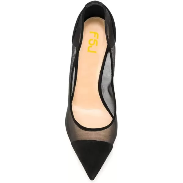 imageFSJ Women Golden Block High Heel Clear Pump Pointed Toe Slip On Fashion Dress Party Evening Ladies ShoesBlack Mesh