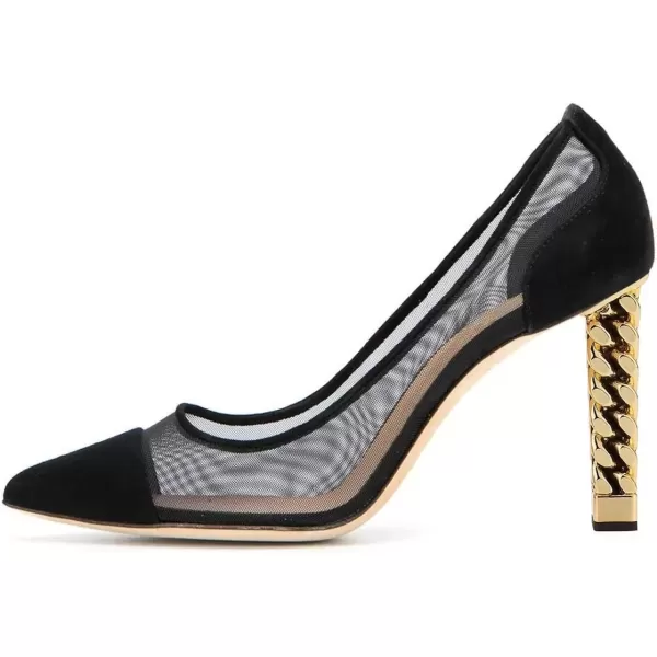 imageFSJ Women Golden Block High Heel Clear Pump Pointed Toe Slip On Fashion Dress Party Evening Ladies ShoesBlack Mesh