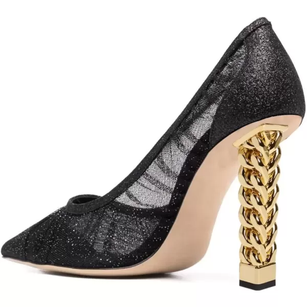 imageFSJ Women Golden Block High Heel Clear Pump Pointed Toe Slip On Fashion Dress Party Evening Ladies ShoesBlack Shiny Mesh
