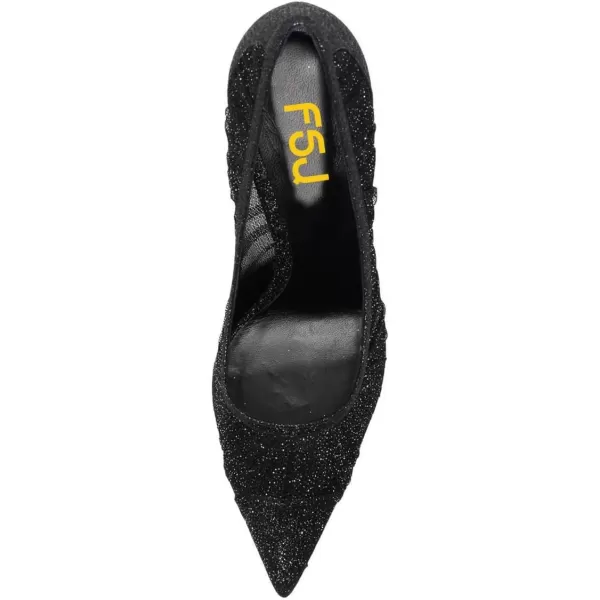 imageFSJ Women Golden Block High Heel Clear Pump Pointed Toe Slip On Fashion Dress Party Evening Ladies ShoesBlack Shiny Mesh