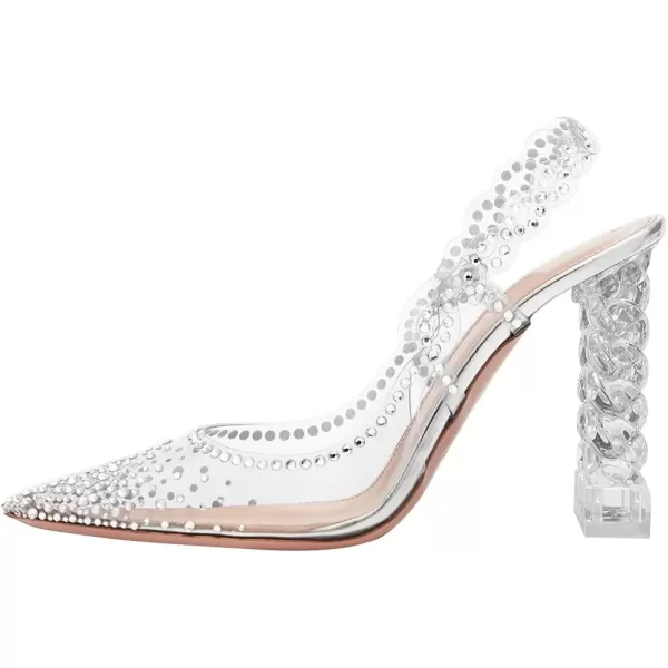imageFSJ Women Golden Block High Heel Clear Pump Pointed Toe Slip On Fashion Dress Party Evening Ladies ShoesCrystal