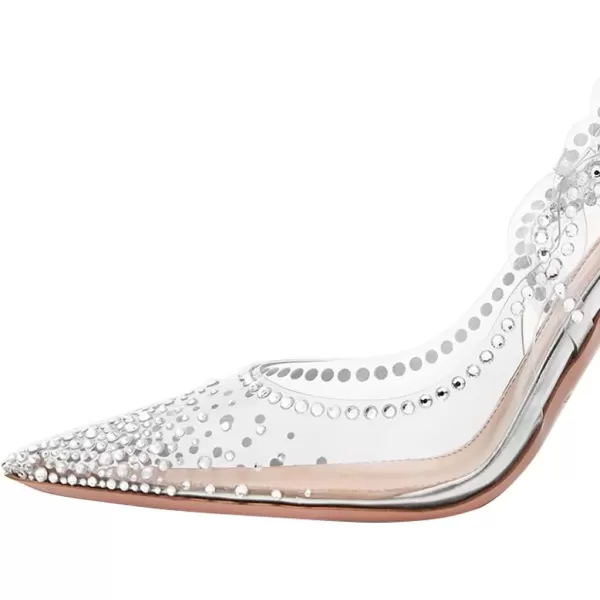 imageFSJ Women Golden Block High Heel Clear Pump Pointed Toe Slip On Fashion Dress Party Evening Ladies ShoesCrystal