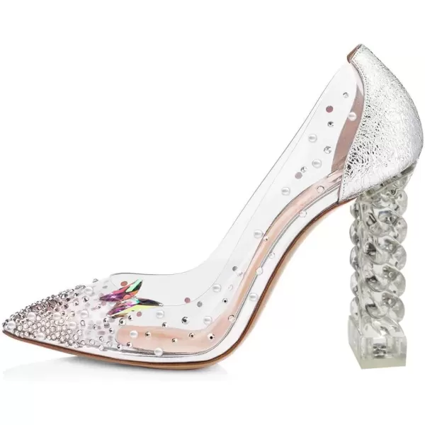 imageFSJ Women Golden Block High Heel Clear Pump Pointed Toe Slip On Fashion Dress Party Evening Ladies ShoesCrystal Butterfly