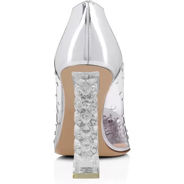 imageFSJ Women Golden Block High Heel Clear Pump Pointed Toe Slip On Fashion Dress Party Evening Ladies ShoesCrystal White