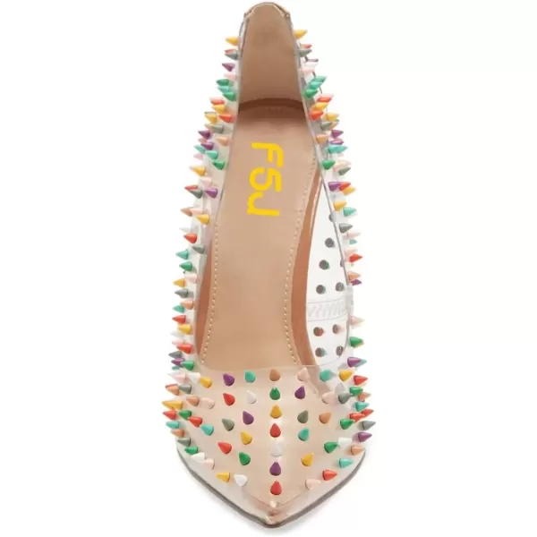 imageFSJ Women Golden Block High Heel Clear Pump Pointed Toe Slip On Fashion Dress Party Evening Ladies ShoesCustomize