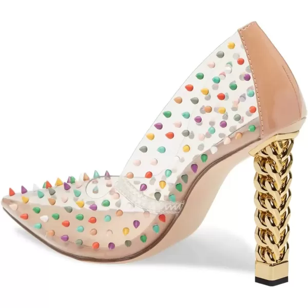 imageFSJ Women Golden Block High Heel Clear Pump Pointed Toe Slip On Fashion Dress Party Evening Ladies ShoesCustomize