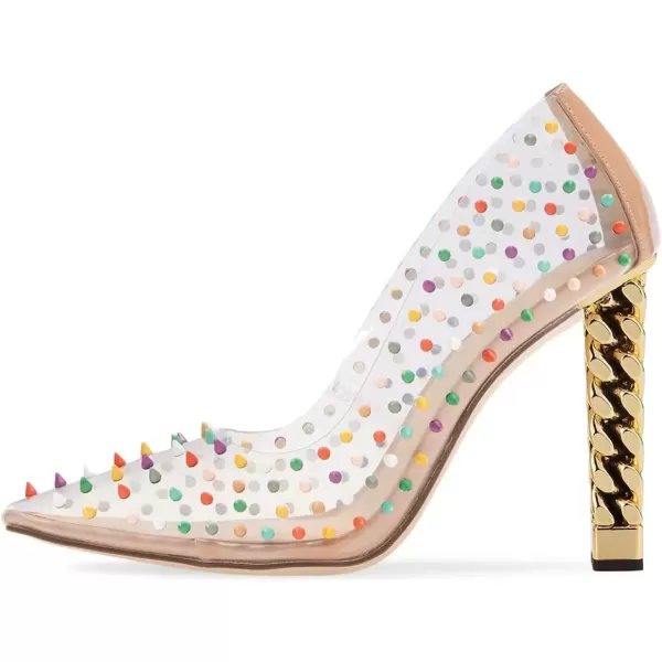 imageFSJ Women Golden Block High Heel Clear Pump Pointed Toe Slip On Fashion Dress Party Evening Ladies ShoesCustomize