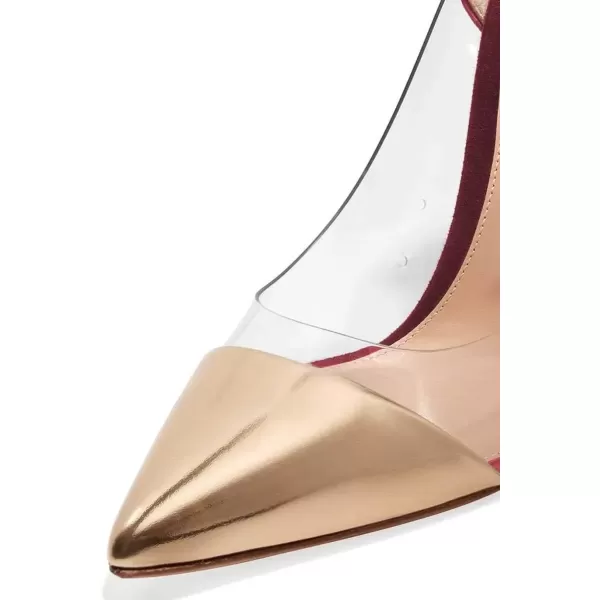 imageFSJ Women Golden Block High Heel Clear Pump Pointed Toe Slip On Fashion Dress Party Evening Ladies ShoesGold Wine