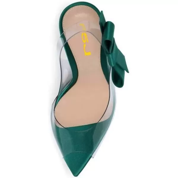 imageFSJ Women Golden Block High Heel Clear Pump Pointed Toe Slip On Fashion Dress Party Evening Ladies ShoesGreen Bows
