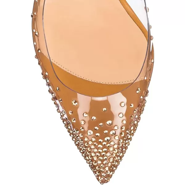 imageFSJ Women Golden Block High Heel Clear Pump Pointed Toe Slip On Fashion Dress Party Evening Ladies ShoesLight Brown