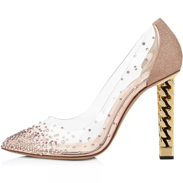 imageFSJ Women Golden Block High Heel Clear Pump Pointed Toe Slip On Fashion Dress Party Evening Ladies ShoesPink Glitter