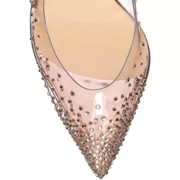imageFSJ Women Golden Block High Heel Clear Pump Pointed Toe Slip On Fashion Dress Party Evening Ladies ShoesPink Glitter