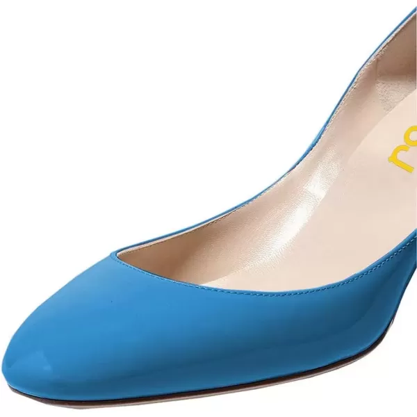 imageFSJ Women Retro Ankle Strap Mid Heels Dress Pump Almond Toe Patent Leather Shoes Size 415 USBluepatent