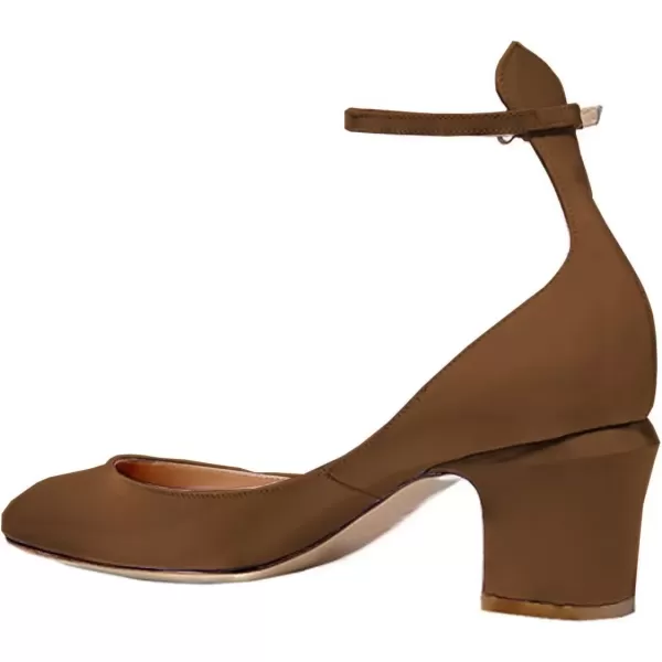 imageFSJ Women Retro Ankle Strap Mid Heels Dress Pump Almond Toe Patent Leather Shoes Size 415 USBrown