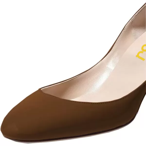 imageFSJ Women Retro Ankle Strap Mid Heels Dress Pump Almond Toe Patent Leather Shoes Size 415 USBrown