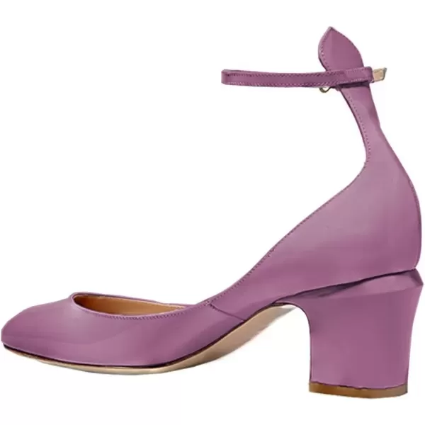 imageFSJ Women Retro Ankle Strap Mid Heels Dress Pump Almond Toe Patent Leather Shoes Size 415 USPurple