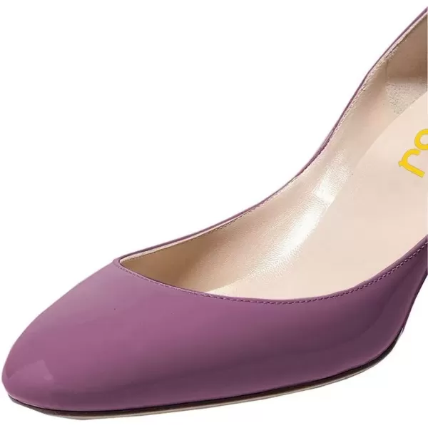 imageFSJ Women Retro Ankle Strap Mid Heels Dress Pump Almond Toe Patent Leather Shoes Size 415 USPurple