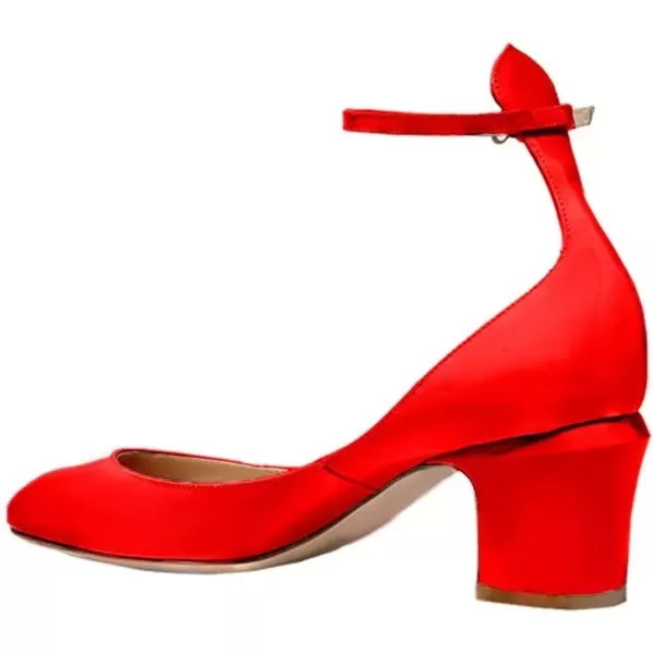 imageFSJ Women Retro Ankle Strap Mid Heels Dress Pump Almond Toe Patent Leather Shoes Size 415 USRed Patent