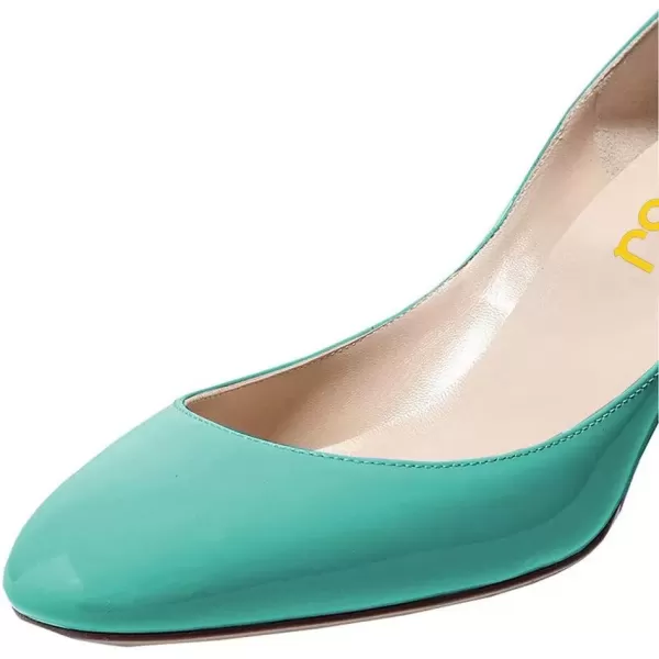 imageFSJ Women Retro Ankle Strap Mid Heels Dress Pump Almond Toe Patent Leather Shoes Size 415 USTurquoise