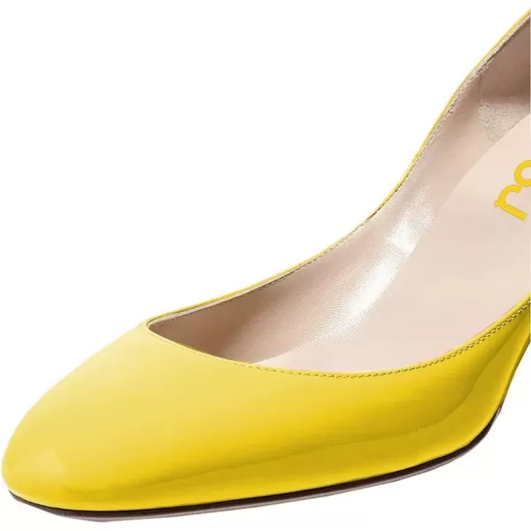 imageFSJ Women Retro Ankle Strap Mid Heels Dress Pump Almond Toe Patent Leather Shoes Size 415 USYellow