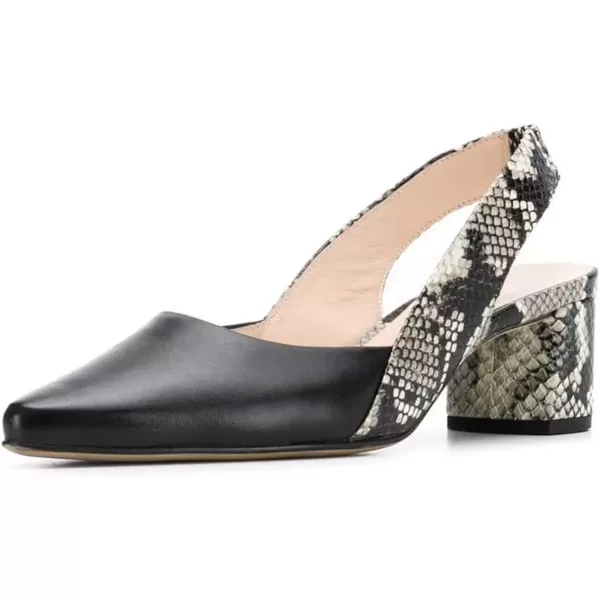 imageFSJ Women Retro Slingback Pointed Closed Toe Sandals Mid Block Heel Pump Strappy Slipon Comfotable Dress Work ShoesBlack