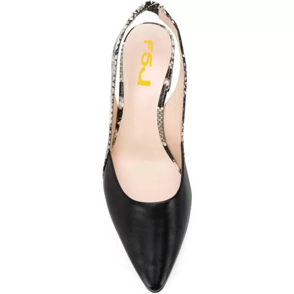 imageFSJ Women Retro Slingback Pointed Closed Toe Sandals Mid Block Heel Pump Strappy Slipon Comfotable Dress Work ShoesBlack