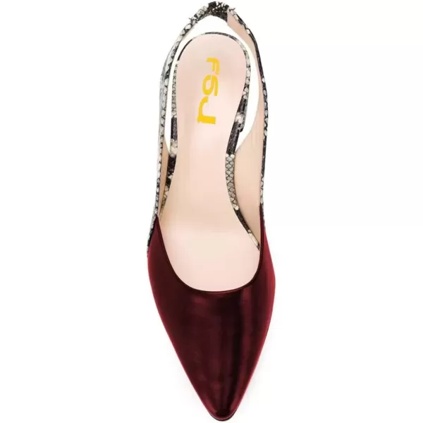 imageFSJ Women Retro Slingback Pointed Closed Toe Sandals Mid Block Heel Pump Strappy Slipon Comfotable Dress Work ShoesBurgundy