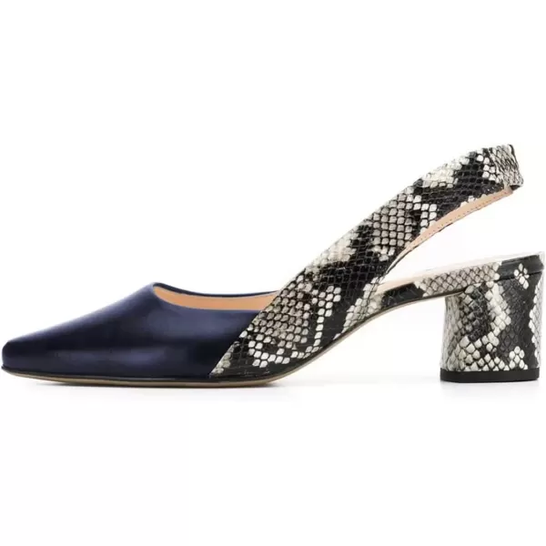 imageFSJ Women Retro Slingback Pointed Closed Toe Sandals Mid Block Heel Pump Strappy Slipon Comfotable Dress Work ShoesDark Blue