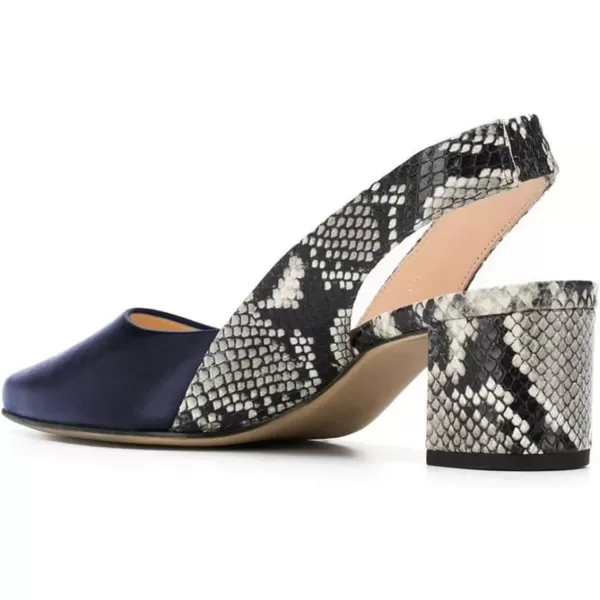 imageFSJ Women Retro Slingback Pointed Closed Toe Sandals Mid Block Heel Pump Strappy Slipon Comfotable Dress Work ShoesDark Blue