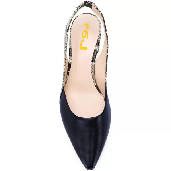 imageFSJ Women Retro Slingback Pointed Closed Toe Sandals Mid Block Heel Pump Strappy Slipon Comfotable Dress Work ShoesDark Blue