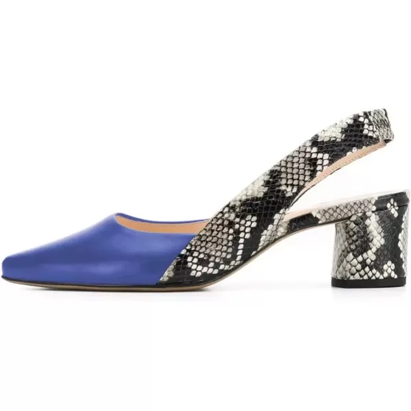 imageFSJ Women Retro Slingback Pointed Closed Toe Sandals Mid Block Heel Pump Strappy Slipon Comfotable Dress Work ShoesNavy Blue