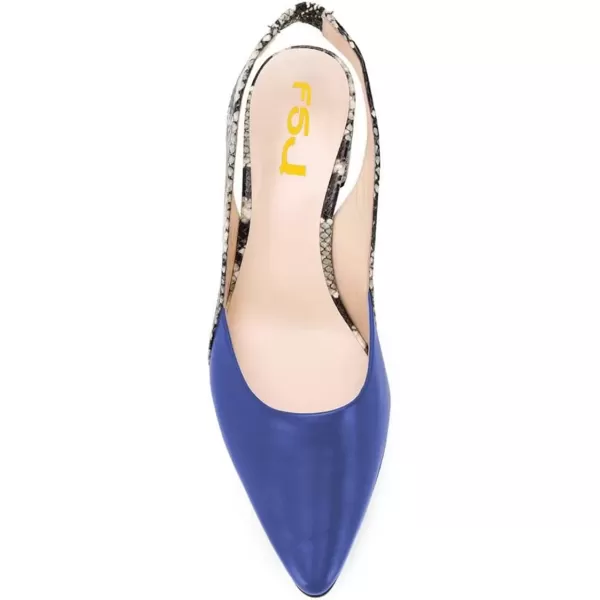 imageFSJ Women Retro Slingback Pointed Closed Toe Sandals Mid Block Heel Pump Strappy Slipon Comfotable Dress Work ShoesNavy Blue