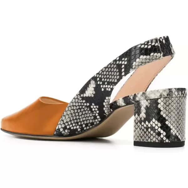 imageFSJ Women Retro Slingback Pointed Closed Toe Sandals Mid Block Heel Pump Strappy Slipon Comfotable Dress Work ShoesOrange