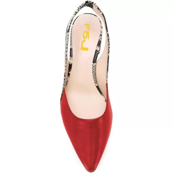 imageFSJ Women Retro Slingback Pointed Closed Toe Sandals Mid Block Heel Pump Strappy Slipon Comfotable Dress Work ShoesRed
