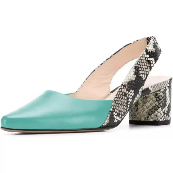 imageFSJ Women Retro Slingback Pointed Closed Toe Sandals Mid Block Heel Pump Strappy Slipon Comfotable Dress Work ShoesTurquoise