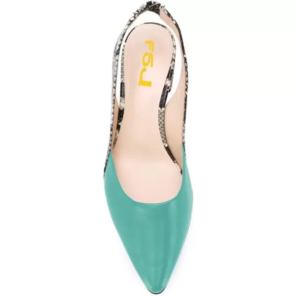 imageFSJ Women Retro Slingback Pointed Closed Toe Sandals Mid Block Heel Pump Strappy Slipon Comfotable Dress Work ShoesTurquoise