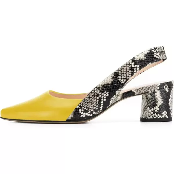 imageFSJ Women Retro Slingback Pointed Closed Toe Sandals Mid Block Heel Pump Strappy Slipon Comfotable Dress Work ShoesYellow