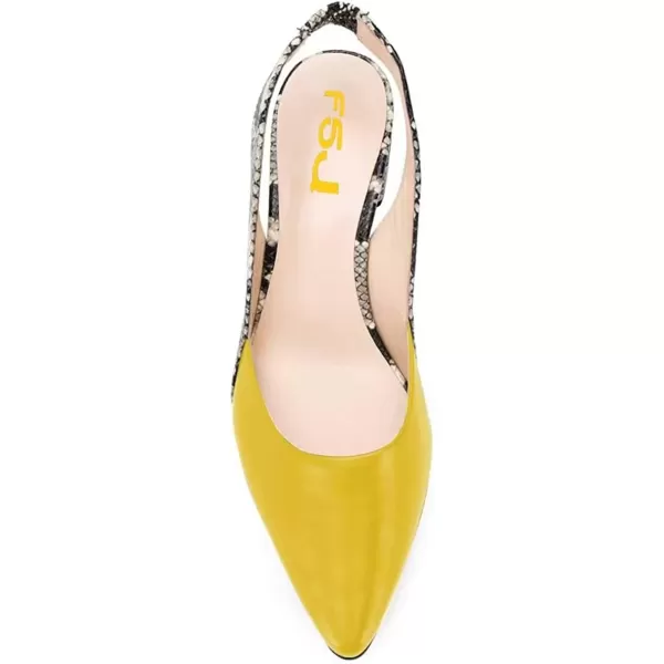 imageFSJ Women Retro Slingback Pointed Closed Toe Sandals Mid Block Heel Pump Strappy Slipon Comfotable Dress Work ShoesYellow