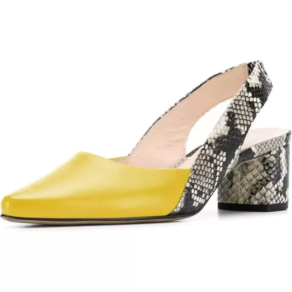 imageFSJ Women Retro Slingback Pointed Closed Toe Sandals Mid Block Heel Pump Strappy Slipon Comfotable Dress Work ShoesYellow