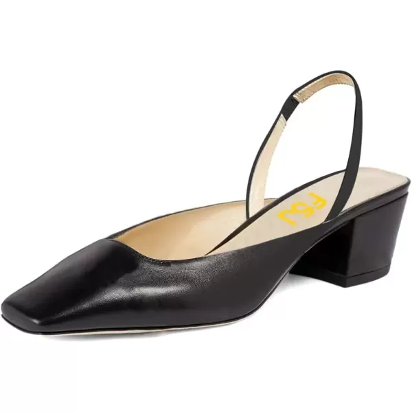 imageFSJ Women Retro Square Toe Slingback Sandals Comfortable Low Block Heel Pump Evening Dress Office ShoesBlack