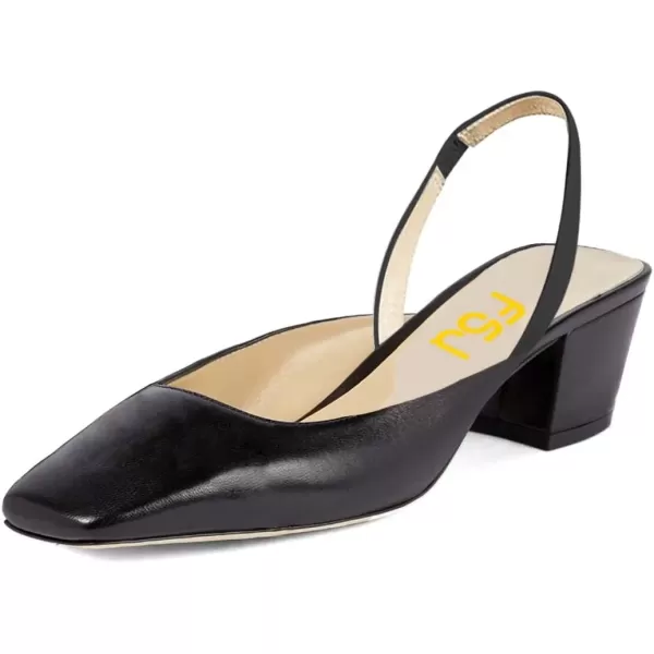 imageFSJ Women Retro Square Toe Slingback Sandals Comfortable Low Block Heel Pump Evening Dress Office ShoesBlack