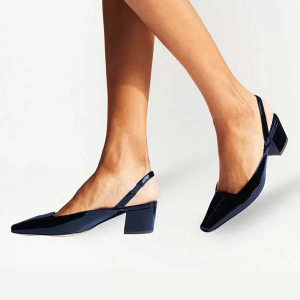 imageFSJ Women Retro Square Toe Slingback Sandals Comfortable Low Block Heel Pump Evening Dress Office ShoesBlue