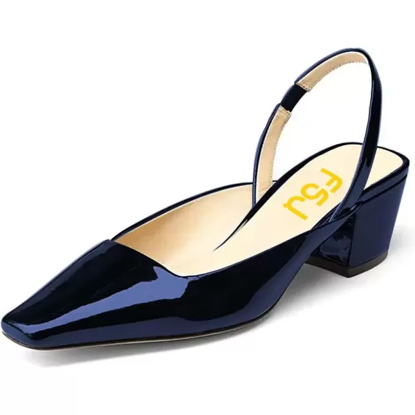 imageFSJ Women Retro Square Toe Slingback Sandals Comfortable Low Block Heel Pump Evening Dress Office ShoesBlue