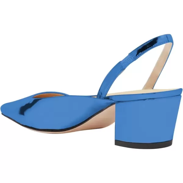 imageFSJ Women Retro Square Toe Slingback Sandals Comfortable Low Block Heel Pump Evening Dress Office ShoesBright Blue