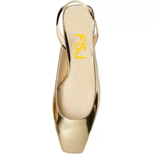 imageFSJ Women Retro Square Toe Slingback Sandals Comfortable Low Block Heel Pump Evening Dress Office ShoesGold